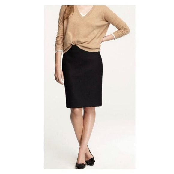 J Crew Women’s Size 6 100% Wool Straight Pencil Skirt Black Zip Up Back Slit - Picture 1 of 12